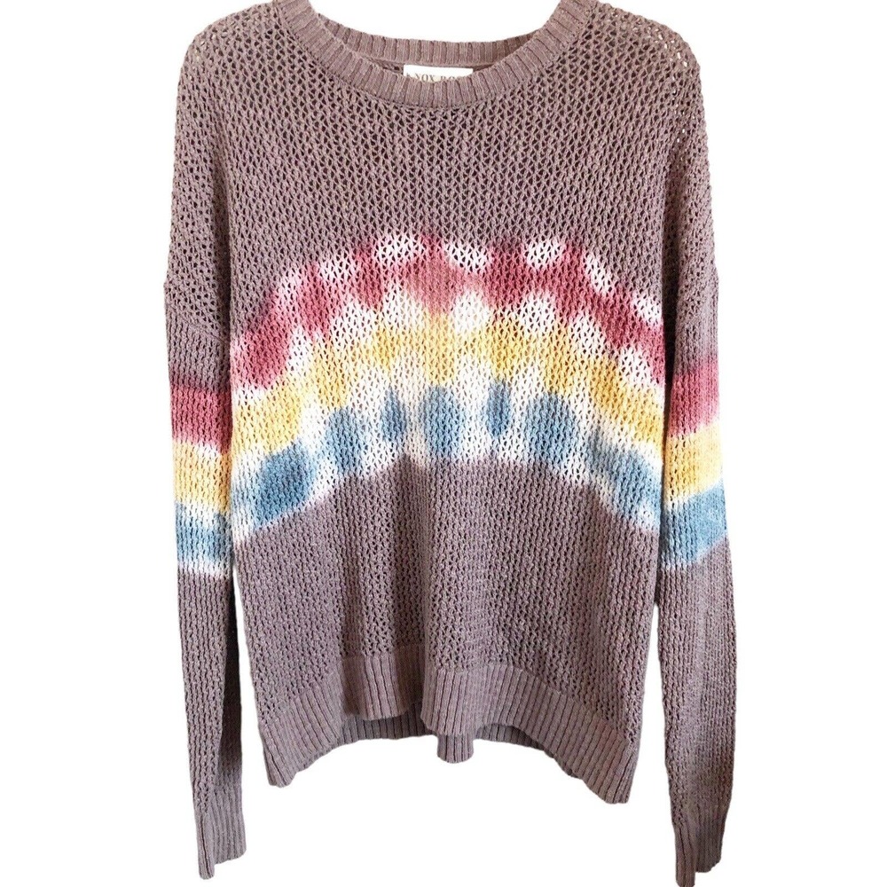 Knox Rose NWT Women's Tie Dye Multicolor Open Knit Sweater in Storm Size Medium